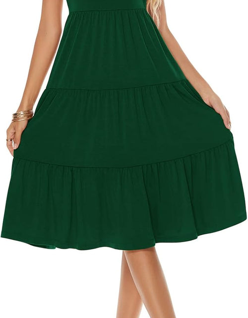 Load image into Gallery viewer, Women'S Casual Summer Tiered Midi Dress Short Sleeve V-Neck Loose Cotton Ruffle Babydoll Dress Boho Sundress
